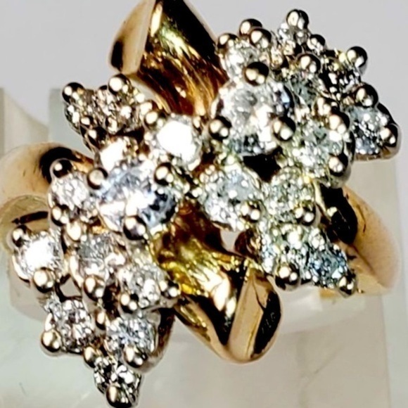 14K woman’s ring solid yellow gold with natural diamonds NWT “Pomegranate Bloom” - Picture 5 of 9